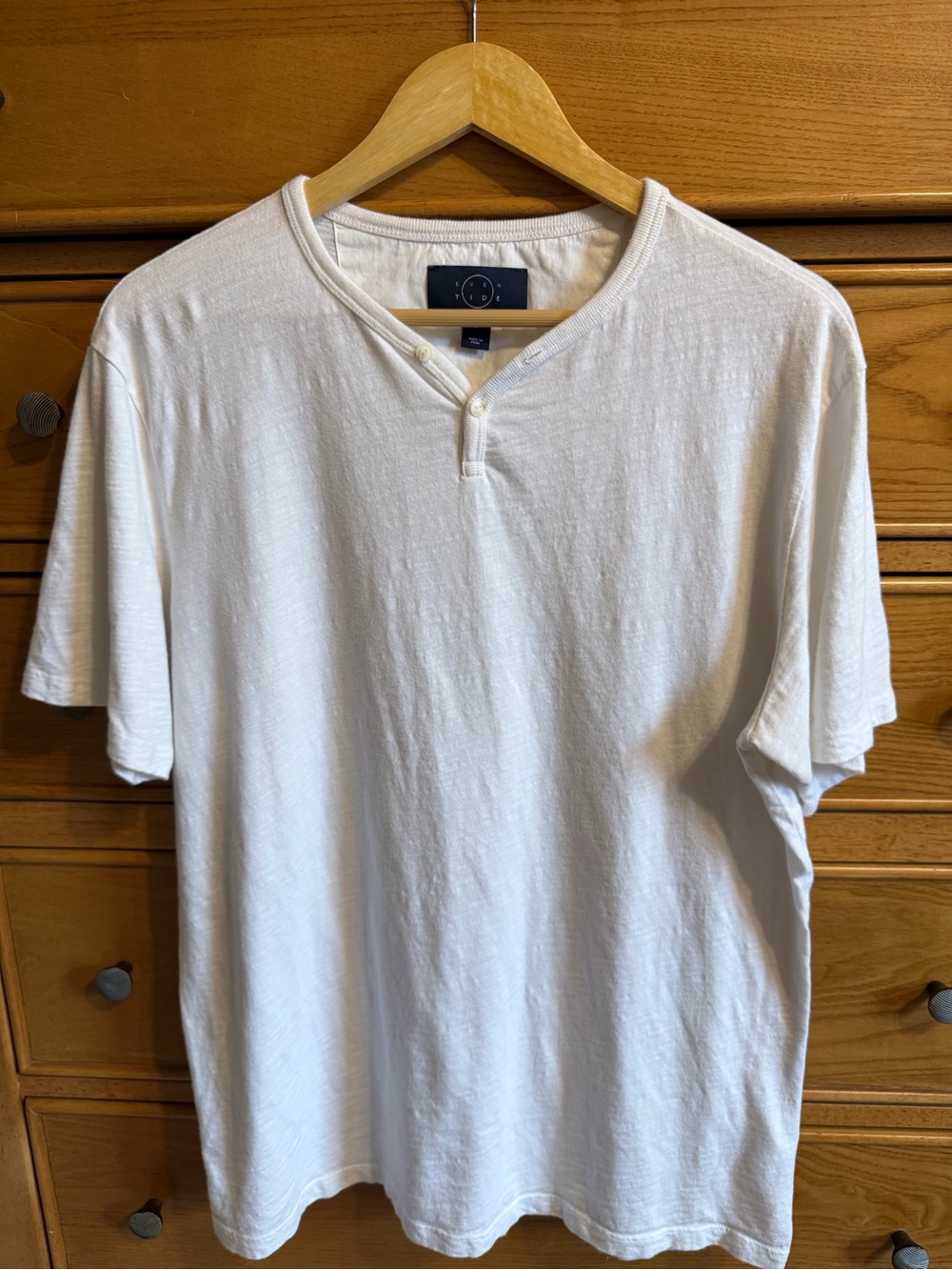 Even Tide 100% Cotton White Short Sleeve Henley T-Shirt Mens Size Large Coastal
